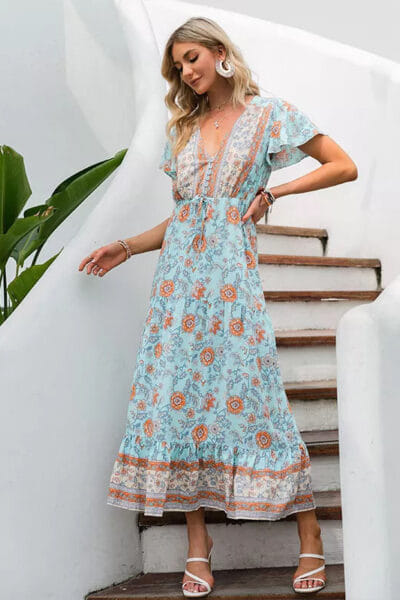 Boho Kleid lang mit Hippie-Muster