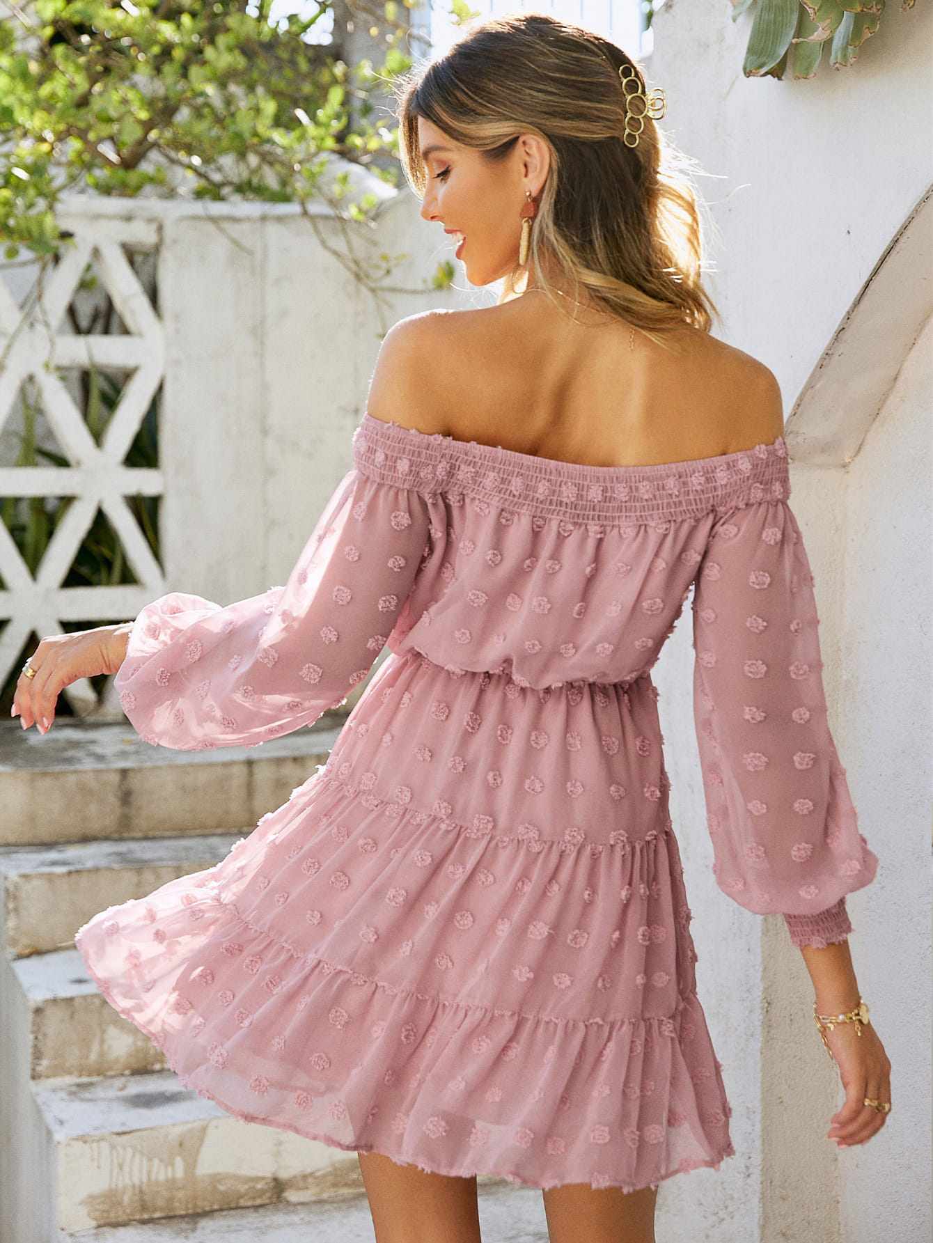 Boho Kleid rosa mit freien Schultern 2