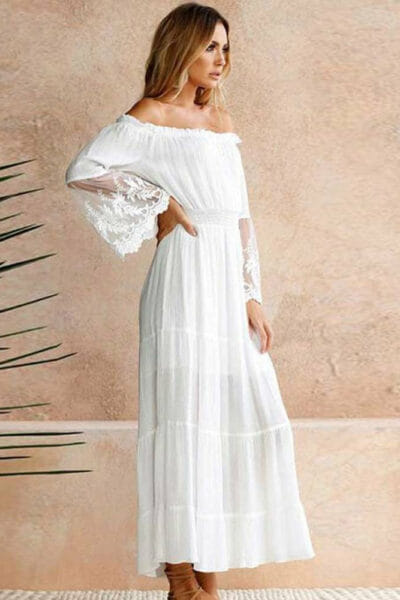 LANGES KLEID IM HIPPIE-CHIC WEISS