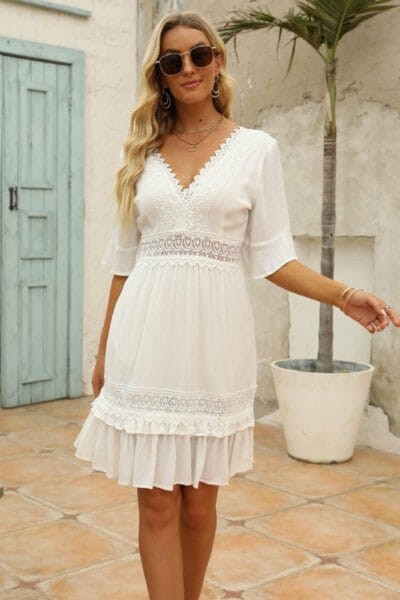 Kurzes Boho-Kleid Weiß