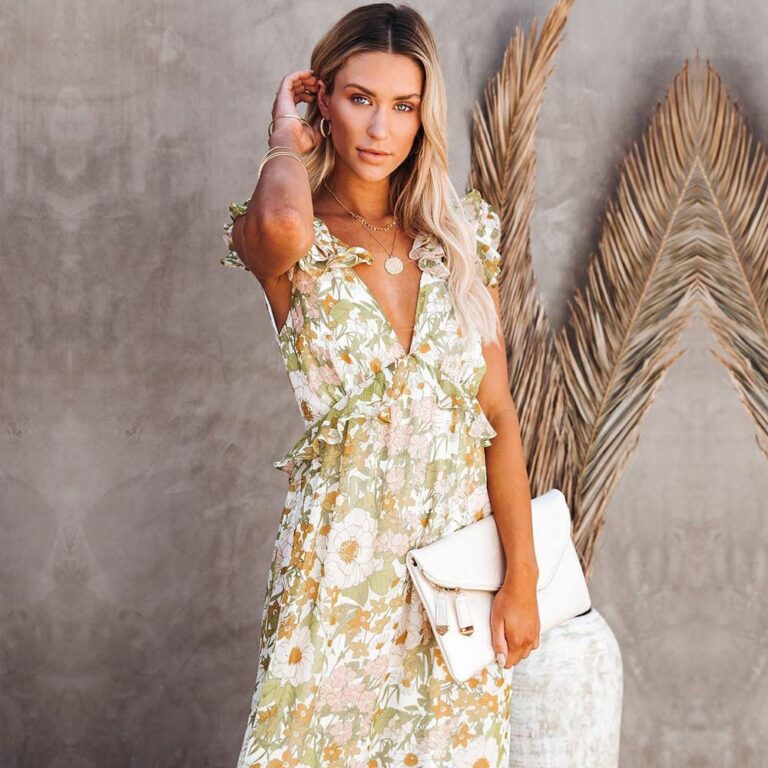 Damen Boho Blumen Langarm Kleid – Vintage Print Maxikleid main image 0