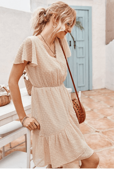 Boho-Kleid Kurz Beige