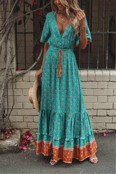 Boho-Kleid MAXI GRÜN