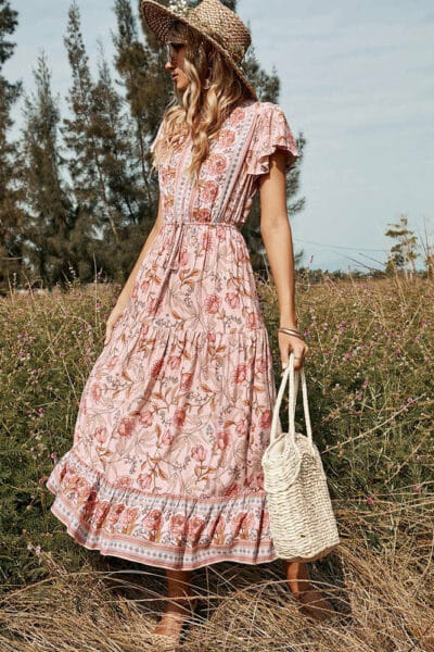 LANGES KLEID IM HIPPIE-STIL MIT BLUMENMUSTER