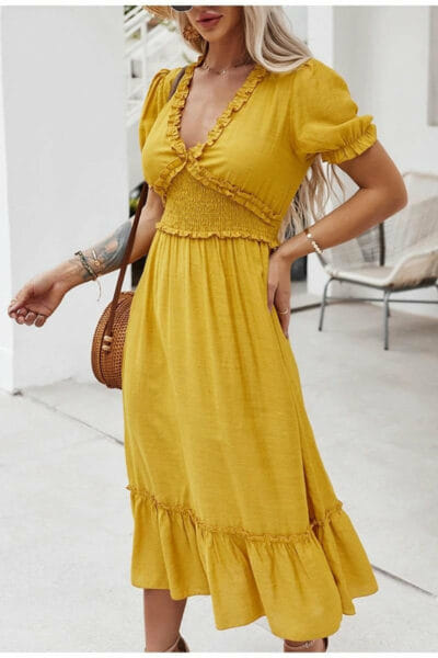 Boho-Kleid Lang Gelb