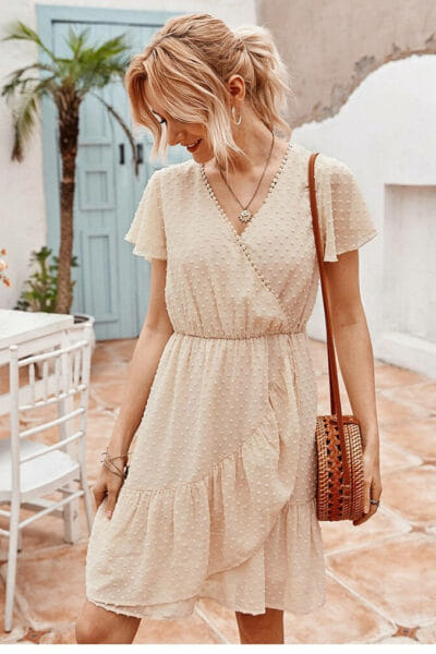 Boho-Kleid Kurz Beige