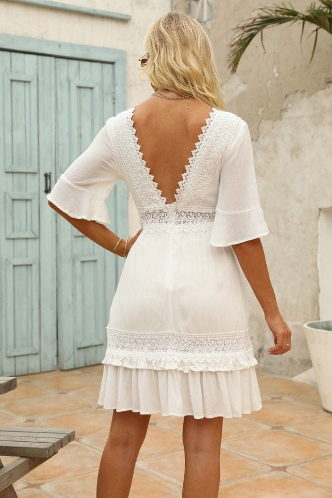 Kurzes Boho-Kleid Weiß