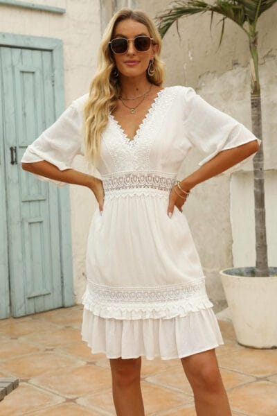 Kurzes Boho-Kleid Weiß