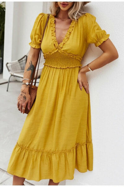 Boho-Kleid Lang Gelb