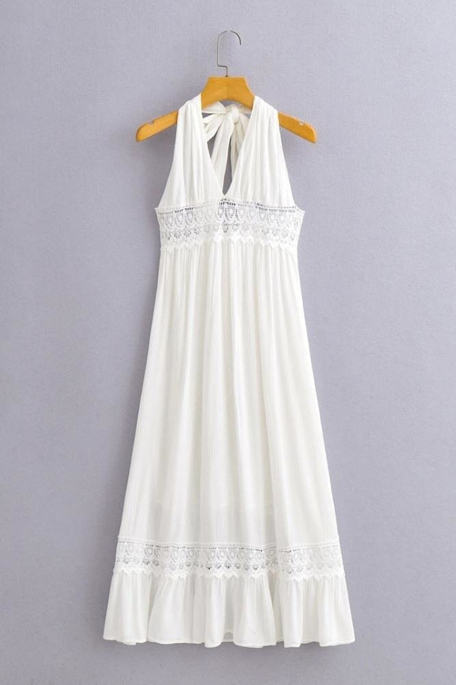 Langes weißes boho Kleid mit freiem Rücken